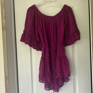 Women’s Off-Shoulder Ruffle Tunic - Magenta